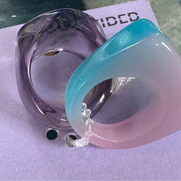 Purple and Blue Resin Rings with Green Accents - Picture 5 of 5